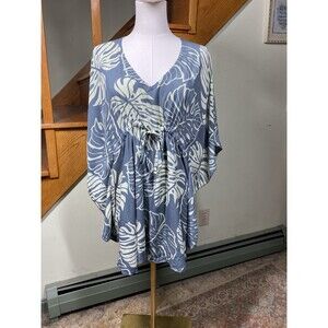 NaPua Collection Womens Sz OSFM Tropical Leaf Print Hawaiian Cover-Up Tunic Top